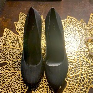 Black pinstriped mini platform heels